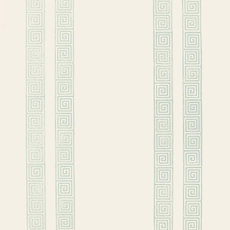 Schumacher Greek Key Stripe Water Blue Wallpaper