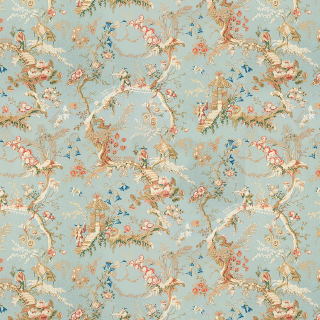 Brunschwig & Fils CHINESE LANDSCAPE COTTON PRINT SKY BLUE Fabric