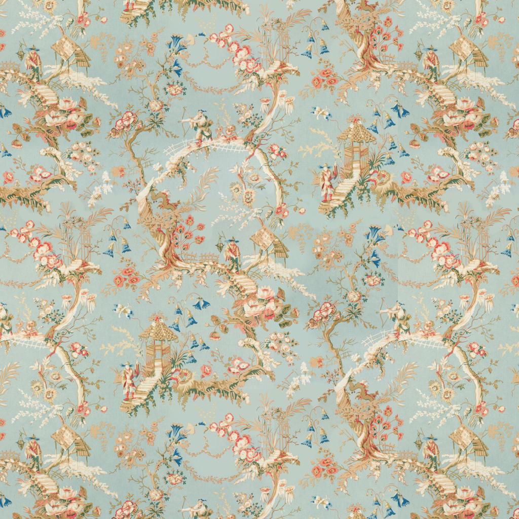 Brunschwig & Fils CHINESE LANDSCAPE COTTON PRINT SKY BLUE Fabric