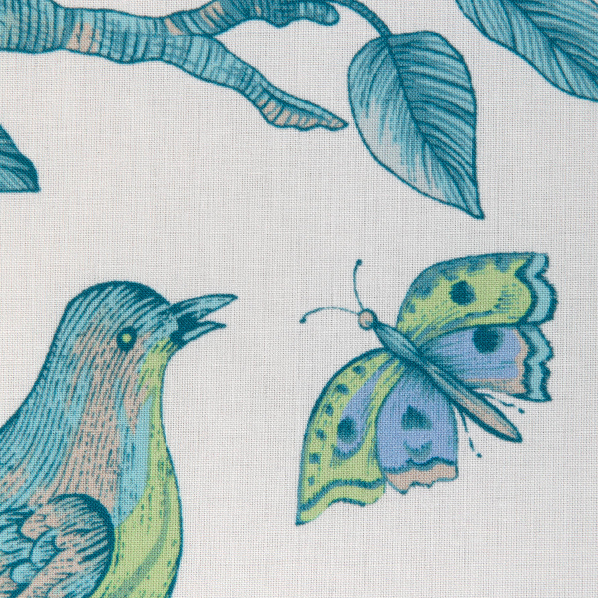 Brunschwig & Fils BIRD AND THISTLE COTTON PRINT AQUA Fabric