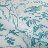 Brunschwig & Fils BIRD AND THISTLE COTTON PRINT AQUA Fabric