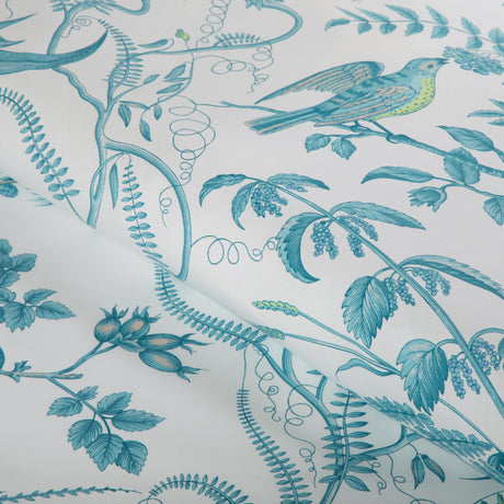 Brunschwig & Fils BIRD AND THISTLE COTTON PRINT AQUA Fabric