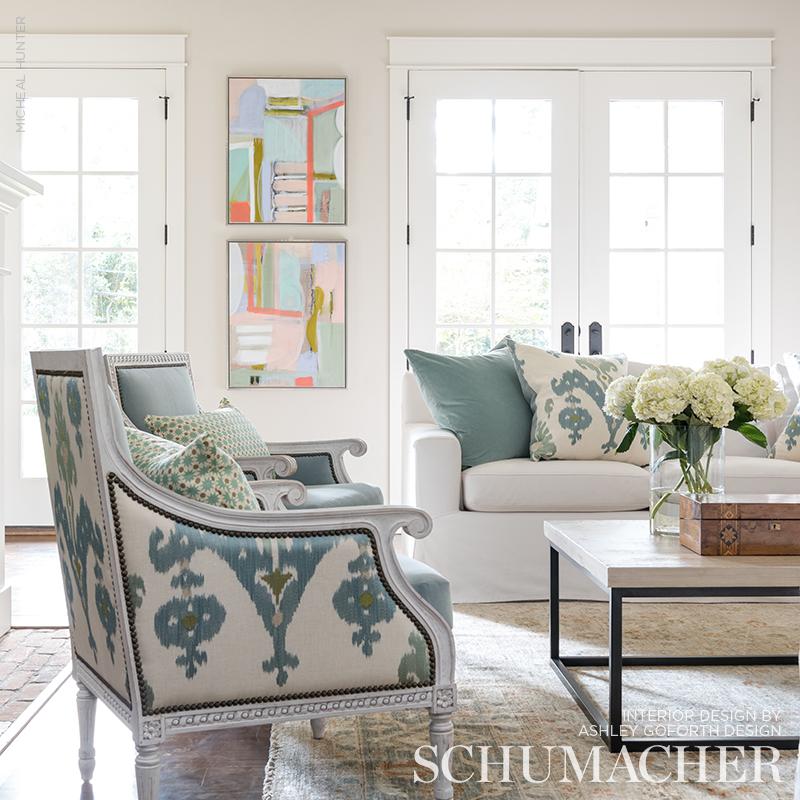 Schumacher Raja Embroidery Sky Fabric