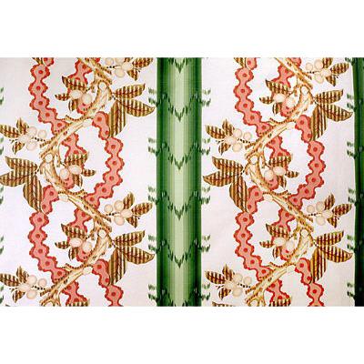 Brunschwig & Fils JOSSELIN COTTON AND LINEN PRINT CYPRESS AND CORAL Fabric