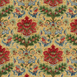 Brunschwig & Fils WINDSOR DAMASK COTTON & LINEN PRINT RED ON TOPAZ Fabric