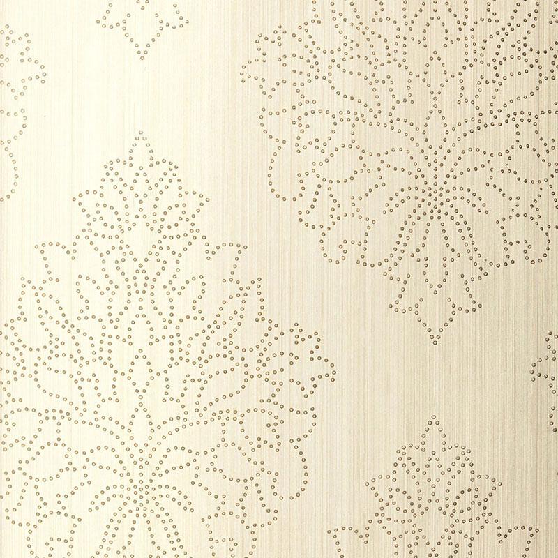 Schumacher Beaded Damask Alabaster Wallpaper