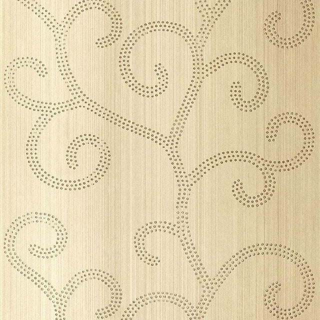 Schumacher Raindrop Scroll White Gold Wallpaper