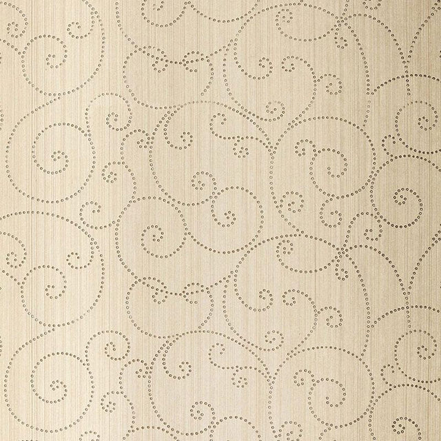 Schumacher Beaded Scroll Aged Silver Wallpaper
