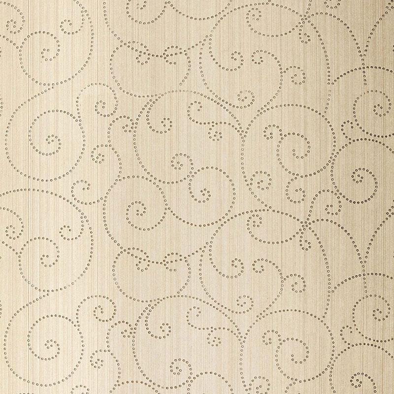 Schumacher Beaded Scroll Aged Silver Wallpaper