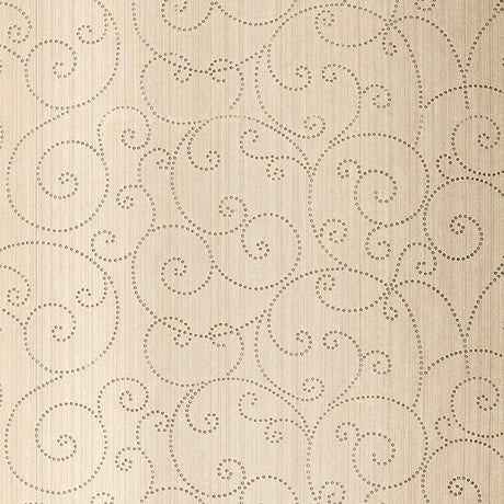 Schumacher Beaded Scroll Aged Silver Wallpaper