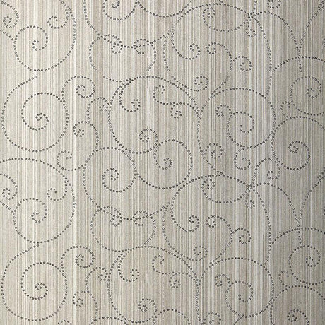 Schumacher Beaded Scroll Pewter Wallpaper