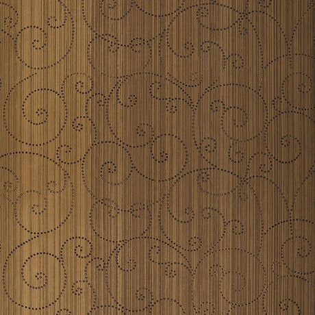 Schumacher Beaded Scroll Burnished Bronze Wallpaper