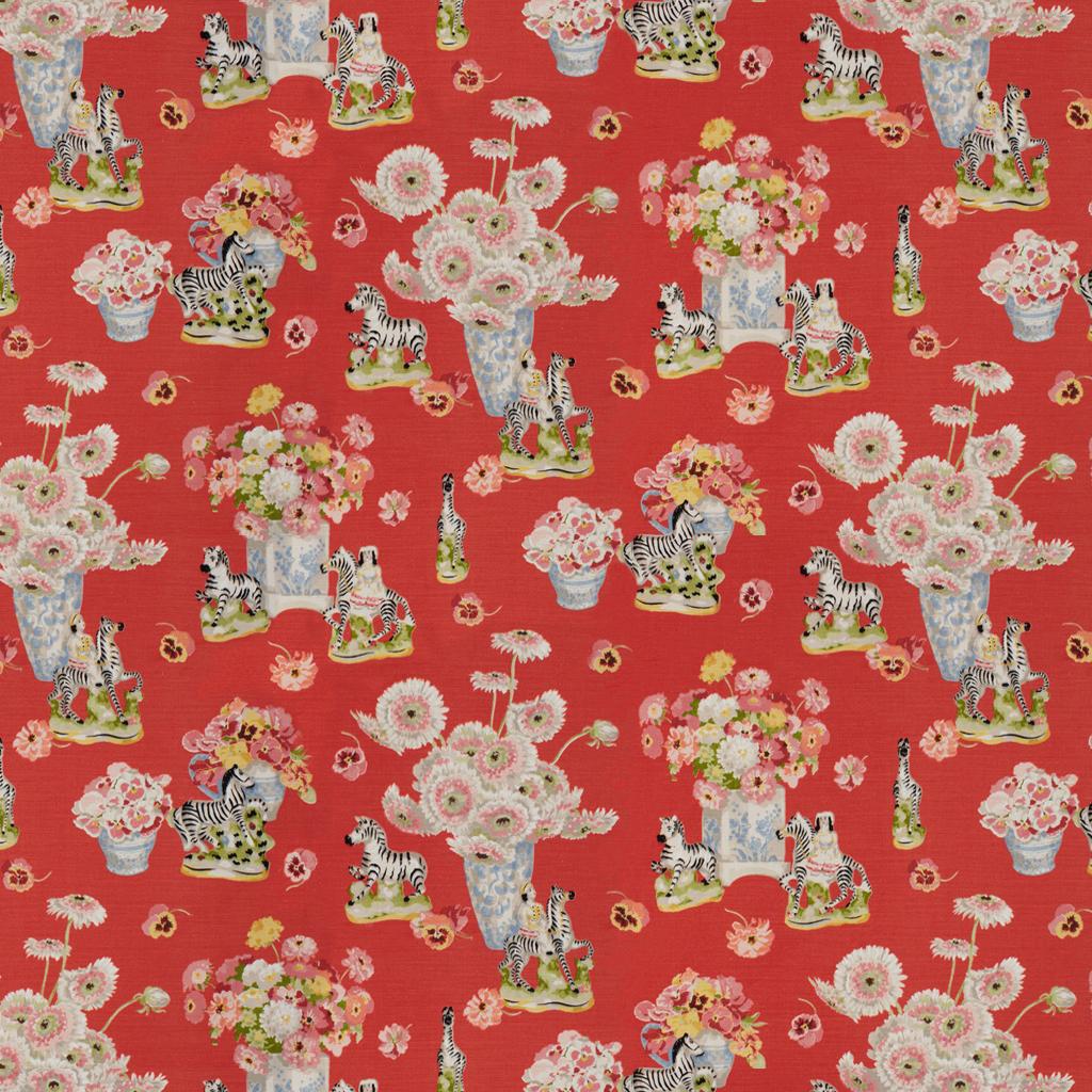 Brunschwig & Fils GILLIAN S ZEBRAS LINEN & COTTON PRINT FLAME Fabric