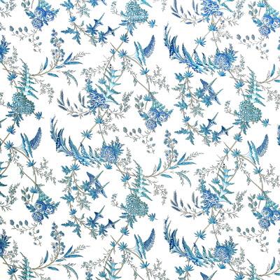 Brunschwig & Fils EDITH S REVERIE COTTON PRINT CAMAIEU BLUE Fabric