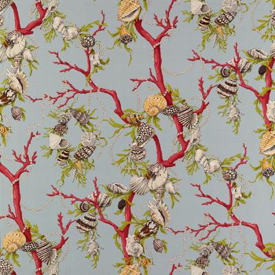 Brunschwig & Fils APHRODITES TREASURES LINEN & COTTON PRINT AQUAMARINE Fabric