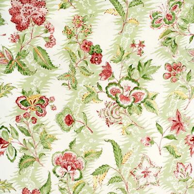 Brunschwig & Fils MONSOON FLORAL LINEN & COTTON PRINT CORAL/LETTUCE Fabric