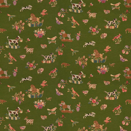 Brunschwig & Fils ANIMALITOS WOVEN TAPESTRY PATIO GREEN Upholstery Fabric