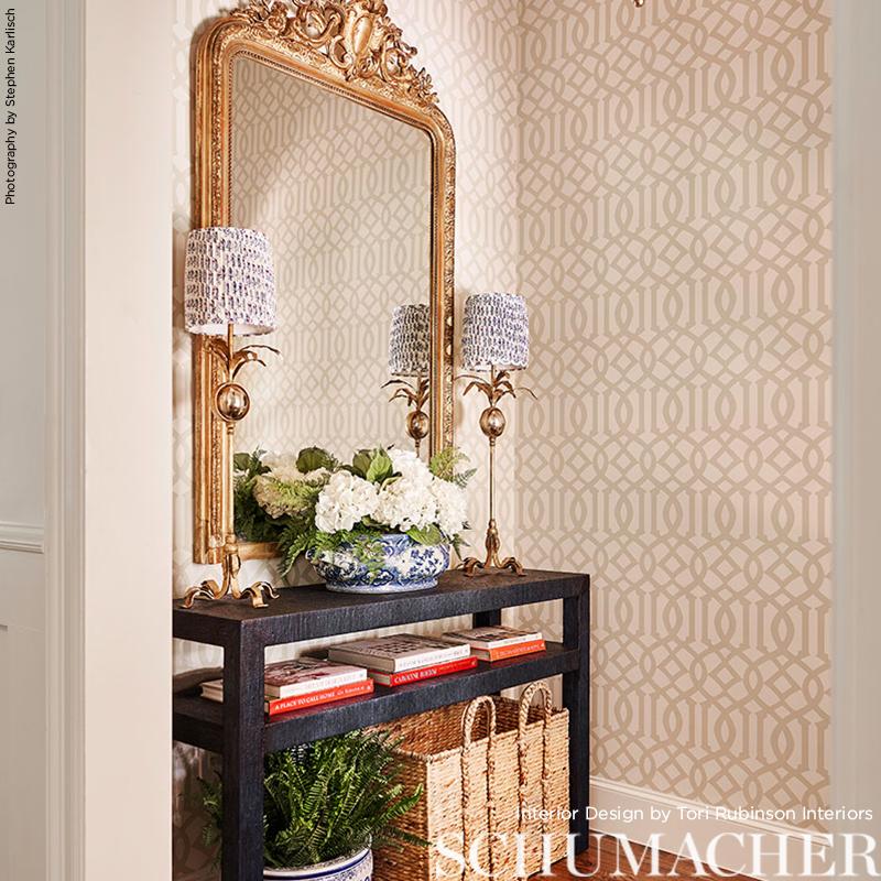 Schumacher Imperial Trellis Ii Sand / Ivory Wallpaper – DecoratorsBest
