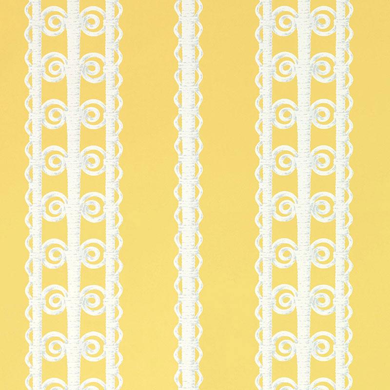 Schumacher Wicker Stripe Lemon Blossom Wallpaper