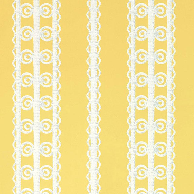 Schumacher Wicker Stripe Lemon Blossom Wallpaper