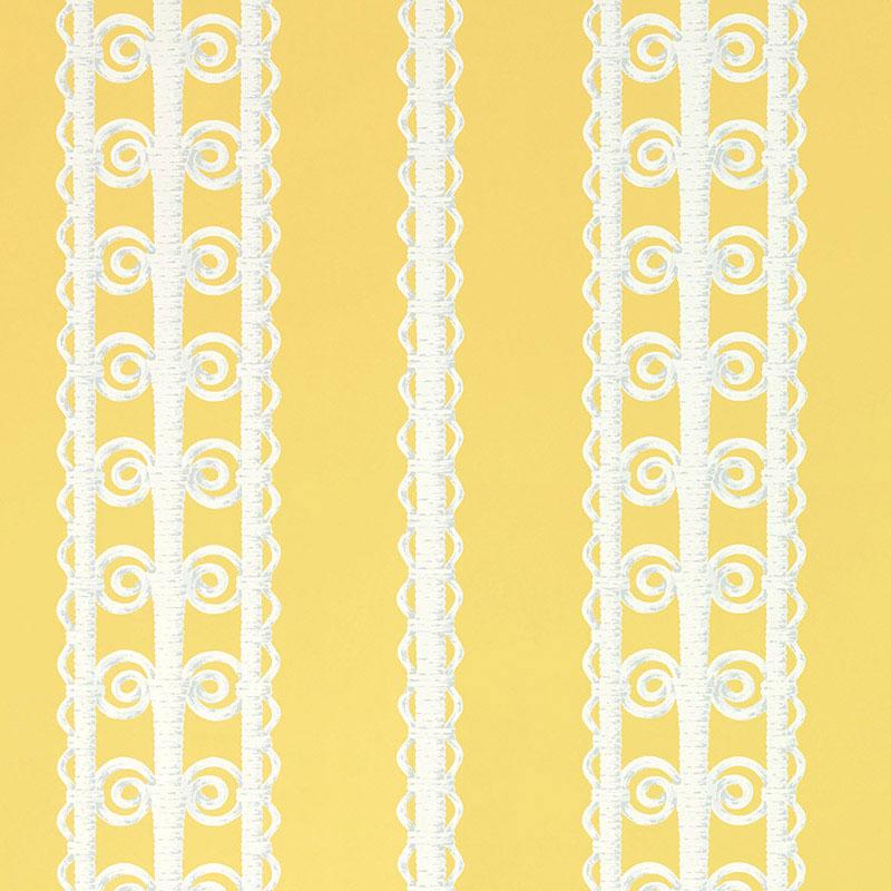 Schumacher Wicker Stripe Lemon Blossom Wallpaper