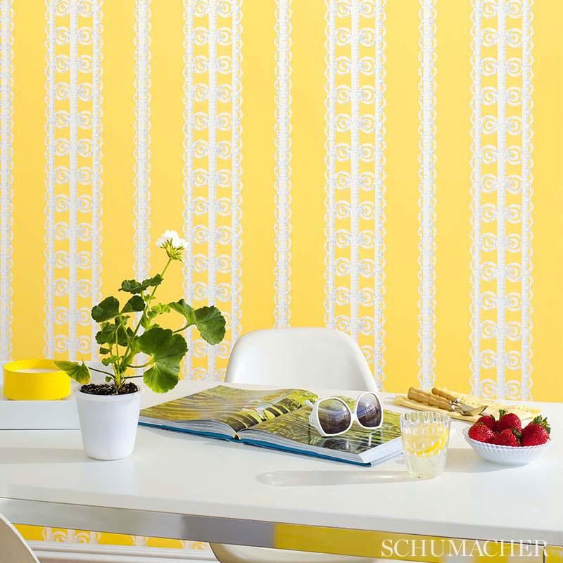 Schumacher Wicker Stripe Licorice Wallpaper