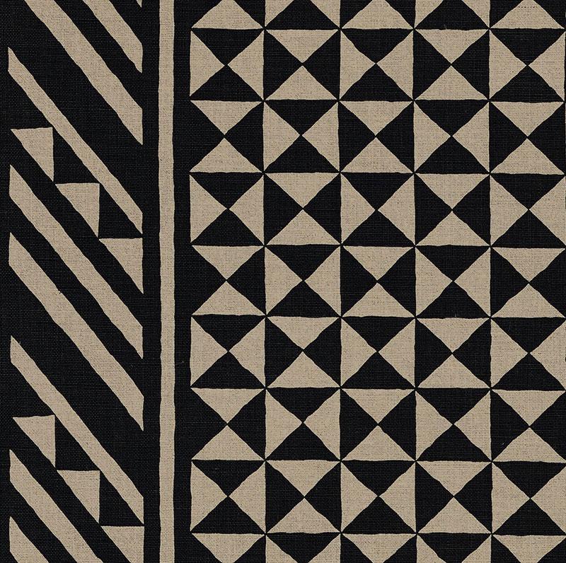 Schumacher Nuba Black On Natural Fabric