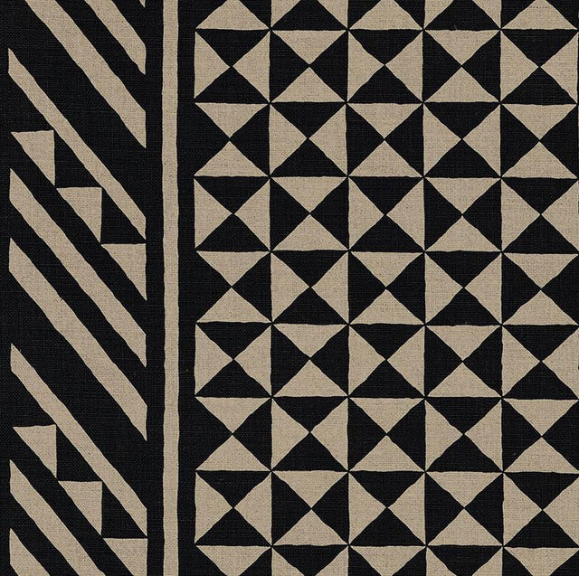 Schumacher Nuba Black On Natural Fabric