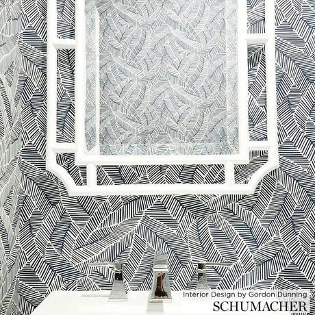 Schumacher Abstract Leaf Metallic Slate Wallpaper