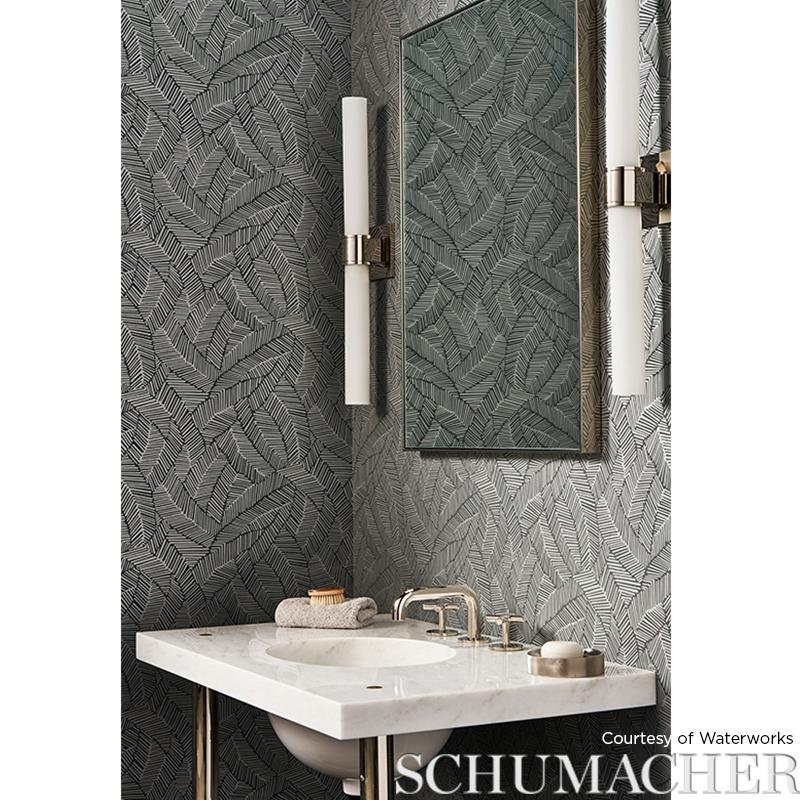 Schumacher Abstract Leaf Metallic Slate Wallpaper