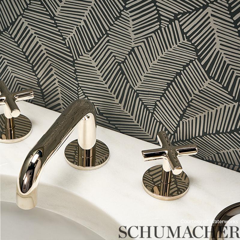 Schumacher Abstract Leaf Metallic Slate Wallpaper