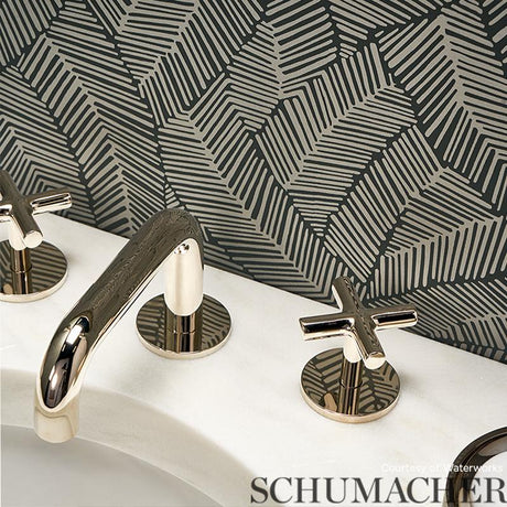 Schumacher Abstract Leaf Metallic Slate Wallpaper