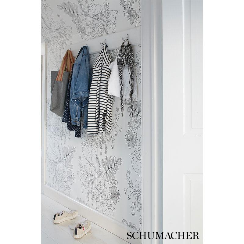 Schumacher Blommen Noir / Blanc Wallpaper