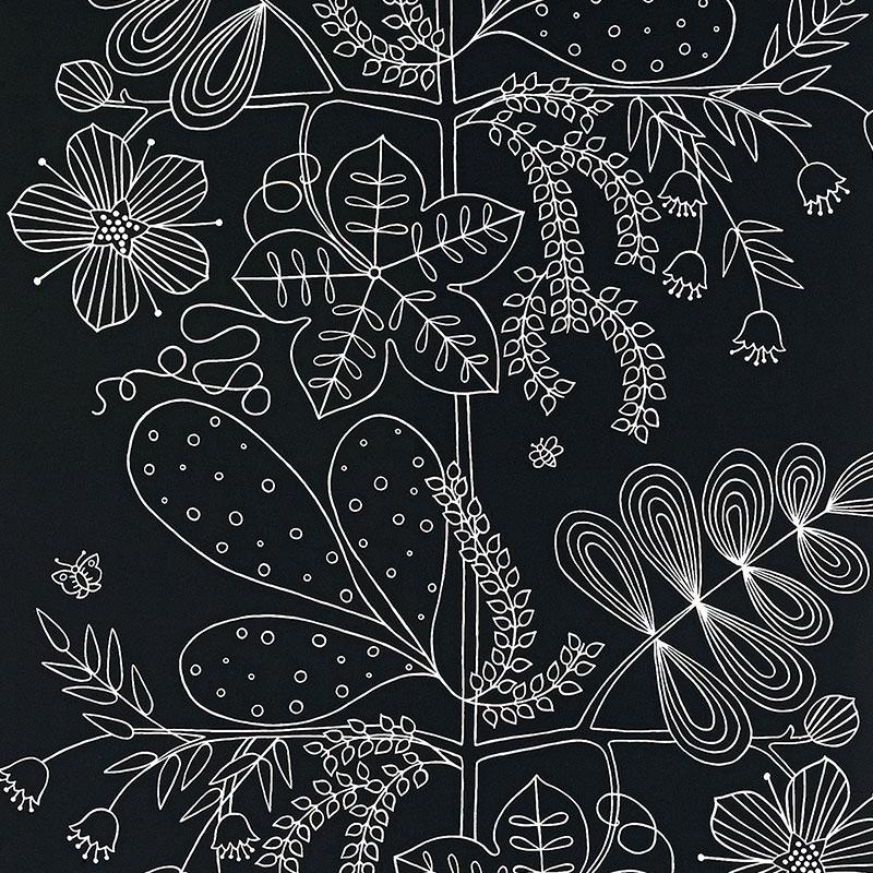Schumacher Blommen Ebony Wallpaper