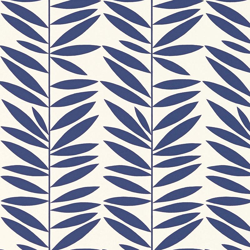 Schumacher Leaf Stripe Marine Wallpaper