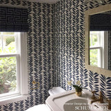 Schumacher Leaf Stripe Marine Wallpaper
