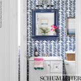 Schumacher Leaf Stripe Marine Wallpaper