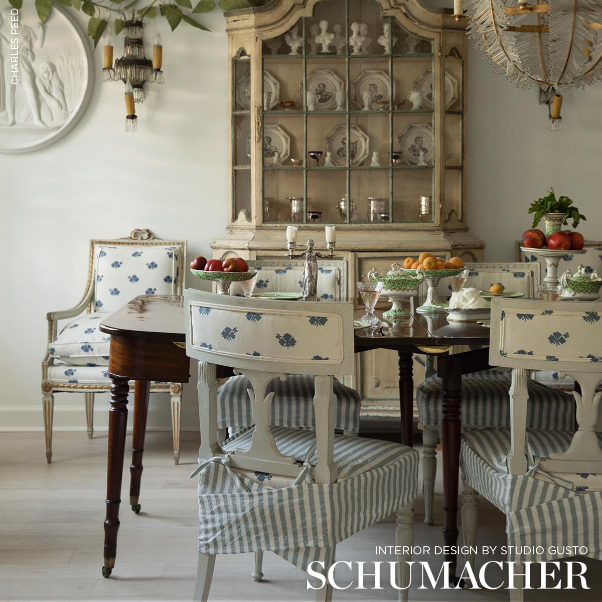 Schumacher Regatta Linen Stripe Sheer Lagoon Fabric