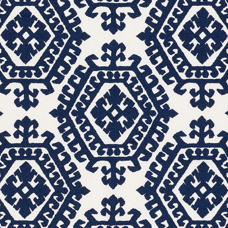 Schumacher Omar Embroidery Navy Fabric