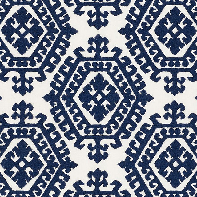 Schumacher Omar Embroidery Navy Fabric