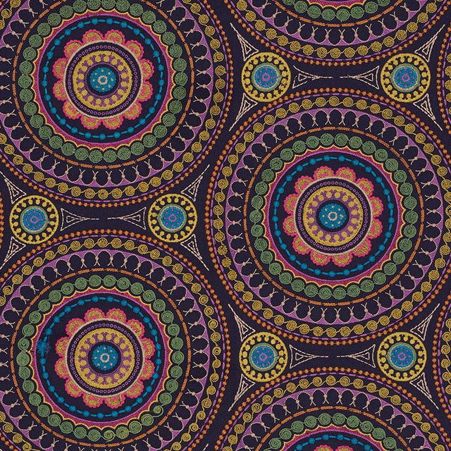 Schumacher Idris Embroidery Navy & Multi Fabric