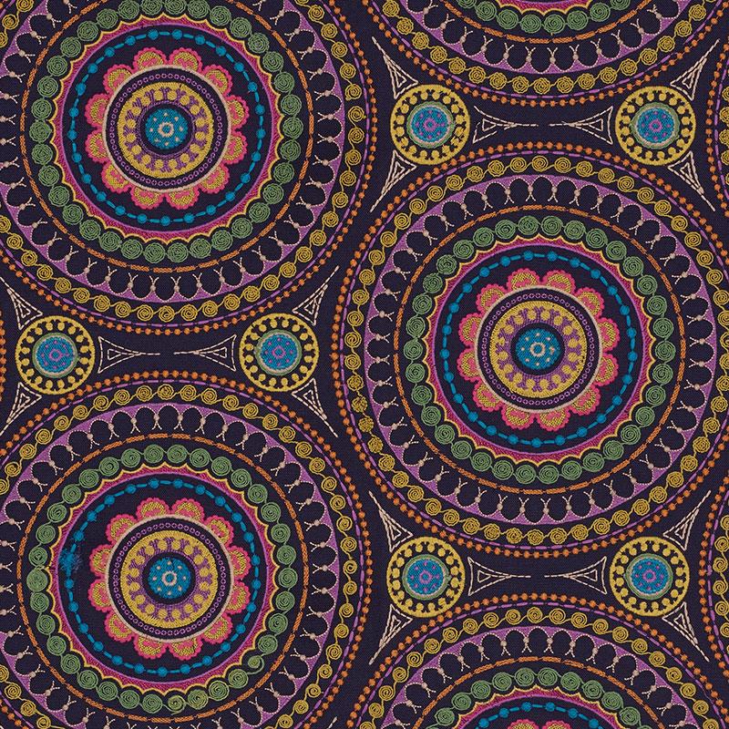 Schumacher Idris Embroidery Navy & Multi Fabric