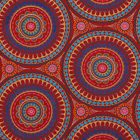 Schumacher Idris Embroidery Red & Multi Fabric