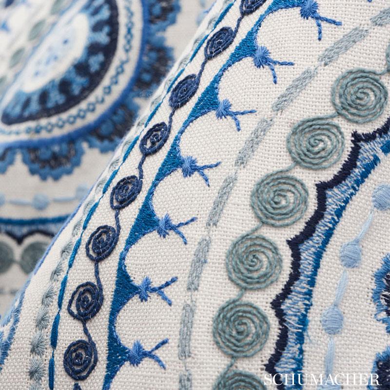 Schumacher Idris Embroidery Blues Fabric