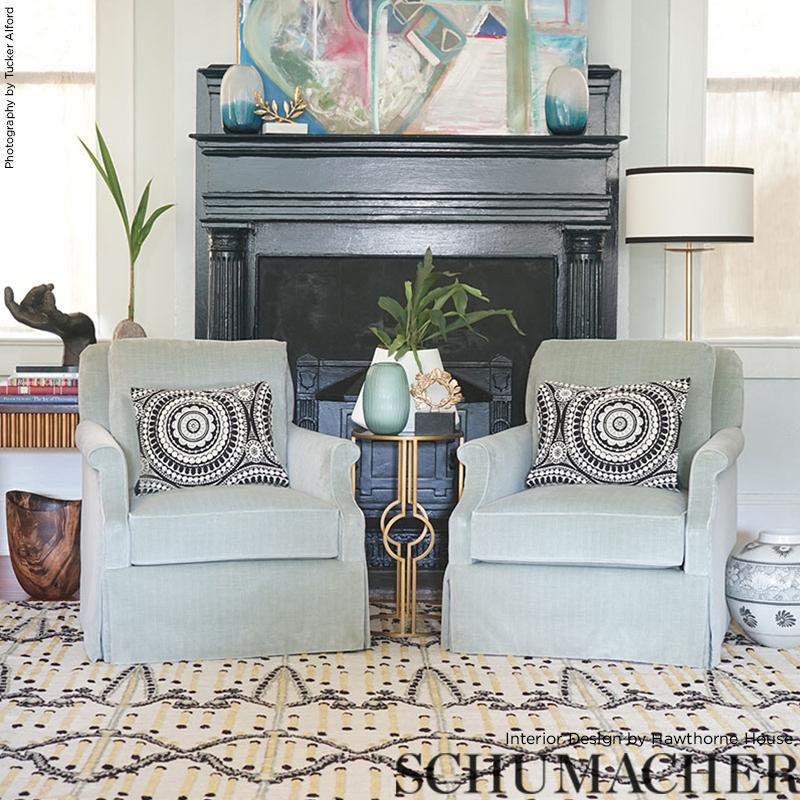 Schumacher Idris Embroidery Black & Ivory Fabric