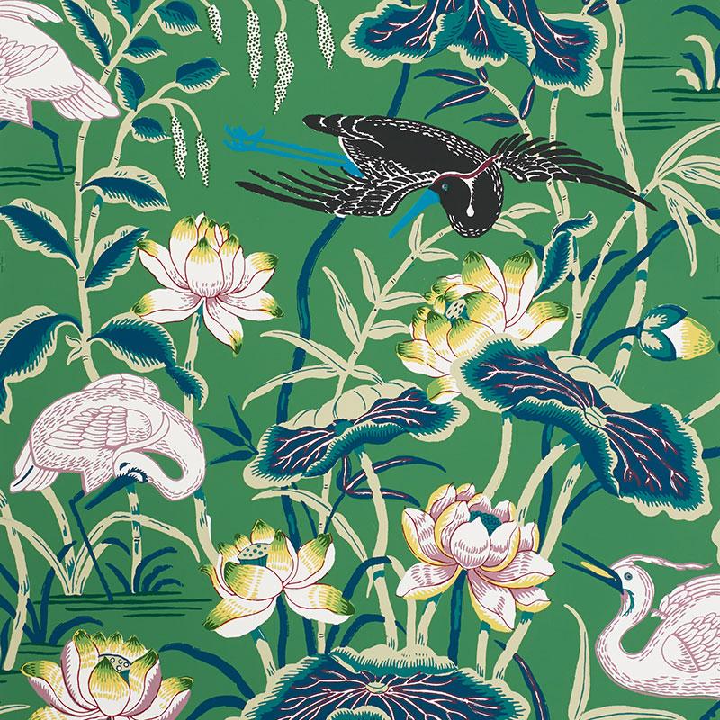 jade lotus plant Lotus Garden 13.5’ L x 27” W Wallpaper Roll (Set of 2) Schumacher