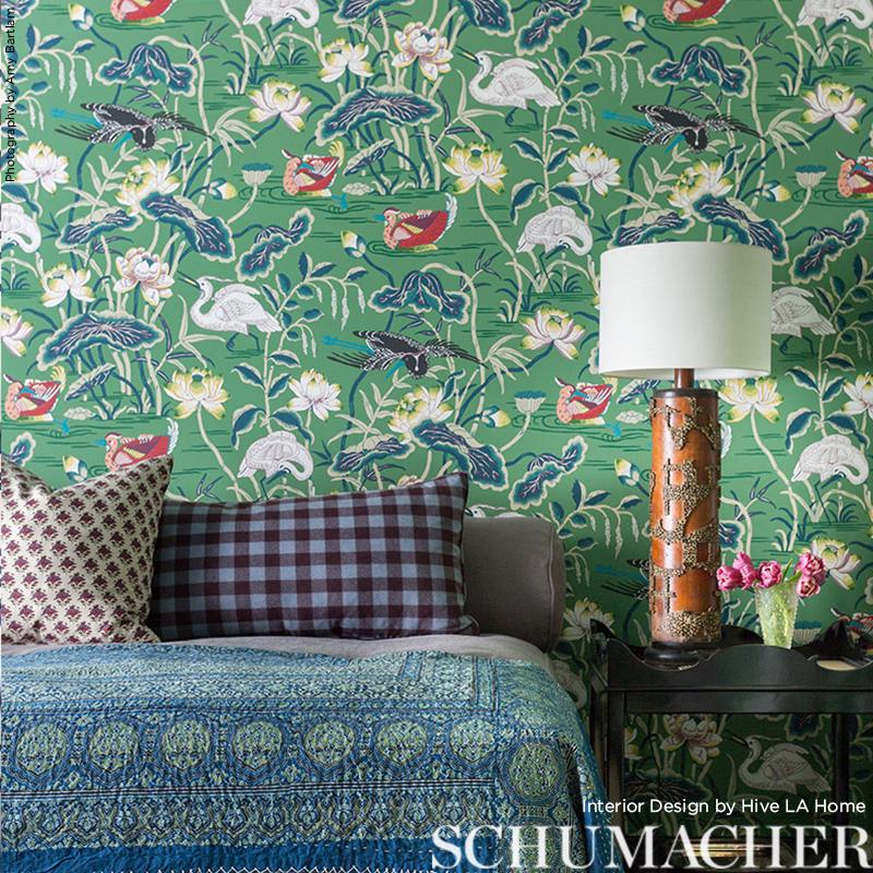 Schumacher Lotus Garden Jade Wallpaper
