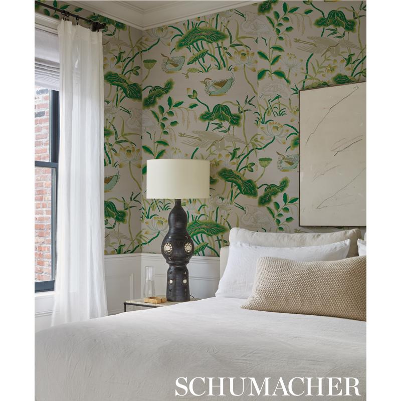 Schumacher Lotus Garden Jade Wallpaper
