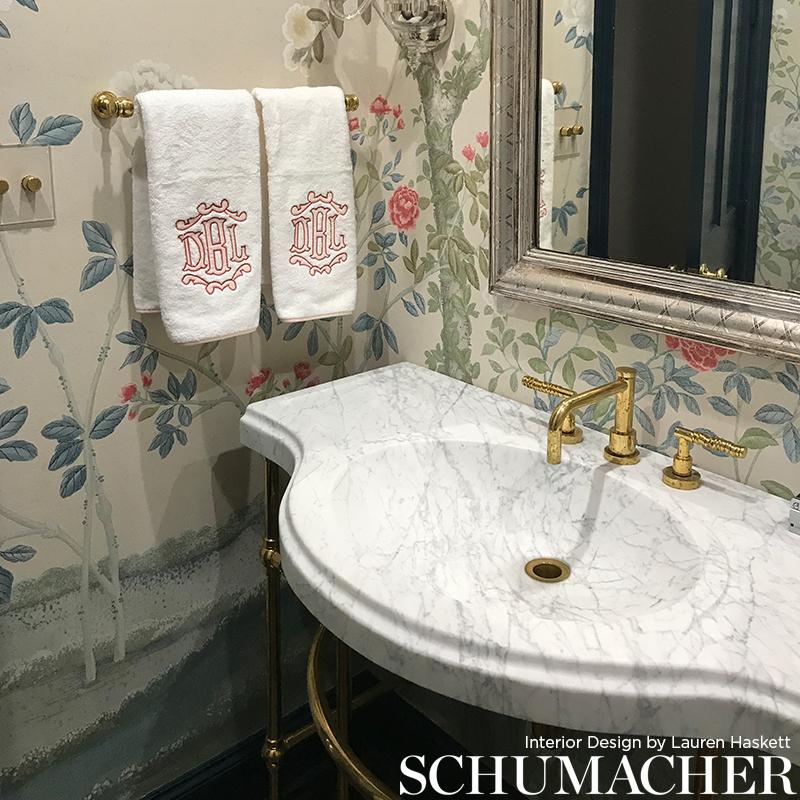 Schumacher Madame De Pompadour Panel Set Aqua Wallpaper