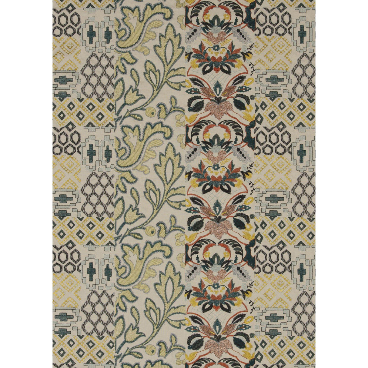 G P & J Baker QUEEN'S SAMPLER AMBER/EMERALD Fabric